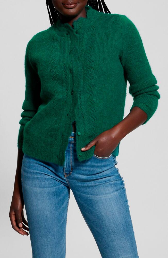 GUESS Macie Pointelle Detail Cardigan in Adventurous Green Cover