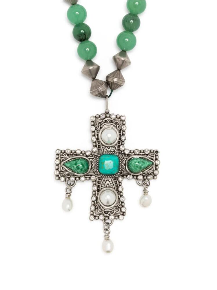 Roberto Cavalli multi-stone cross pendant necklace - Green Cover