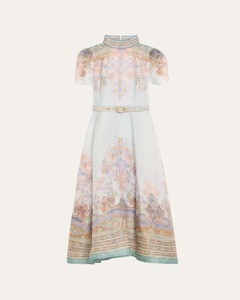 Zimmermann Eden Paisley-Print Short-Sleeve Belted Midi Dress Cover