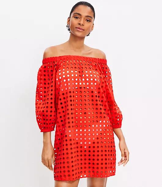 Loft Petite LOFT Beach Eyelet Off The Shoulder Dress Cover