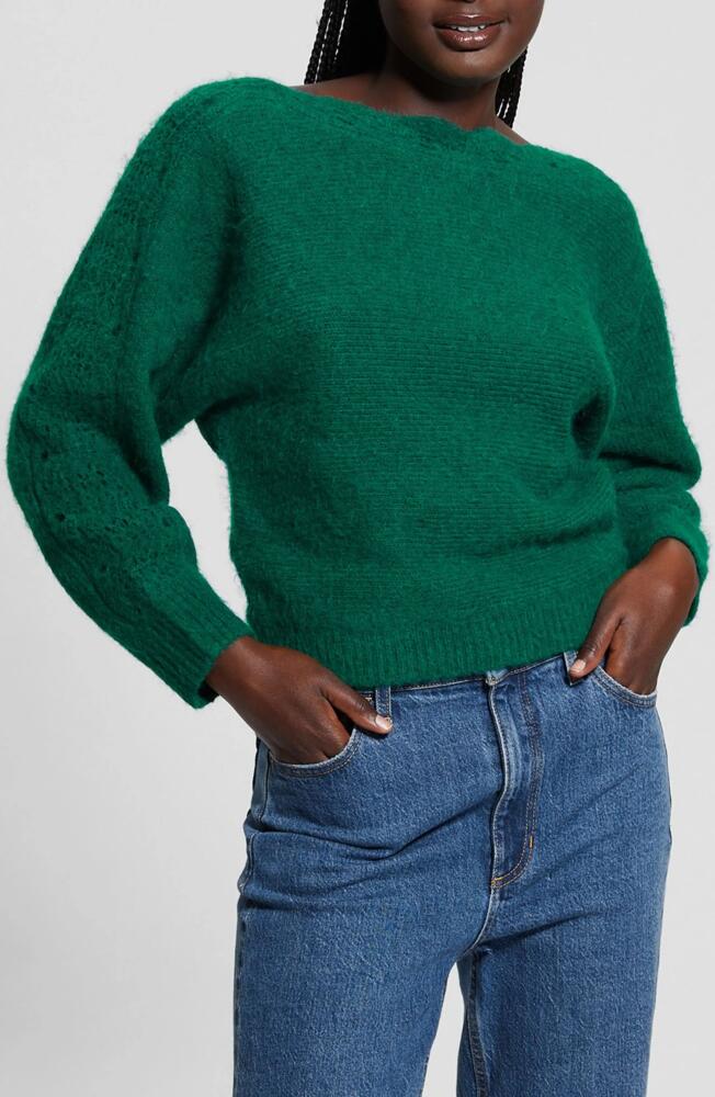 GUESS Malorie Pointelle Detail Dolman Sleeve Sweater in Adventurous Green Cover