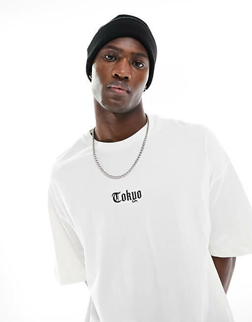 ADPT oversized T-shirt with city chest embroidery in white-Neutral Cover