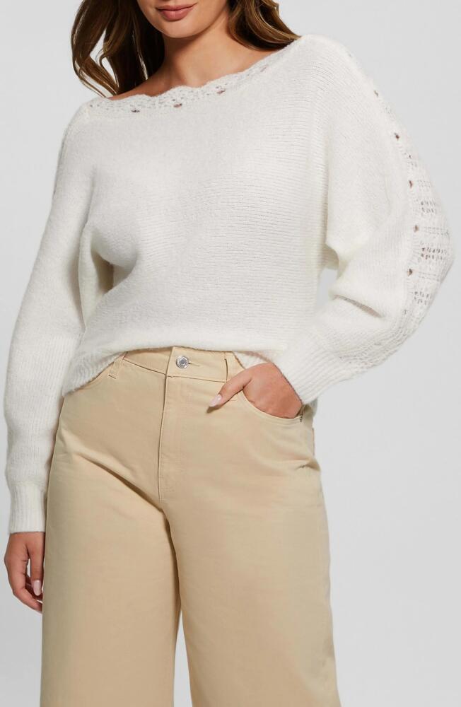 GUESS Malorie Pointelle Detail Dolman Sleeve Sweater in Dove White Cover