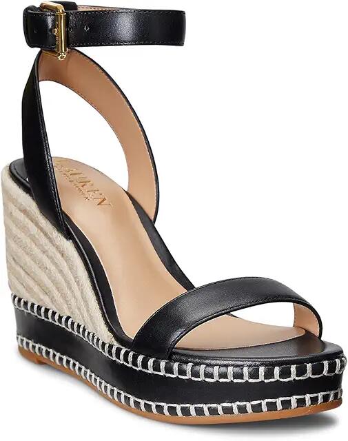 LAUREN Ralph Lauren Hilarie Burnished Leather Espadrille (Black) Women's Sandals Cover