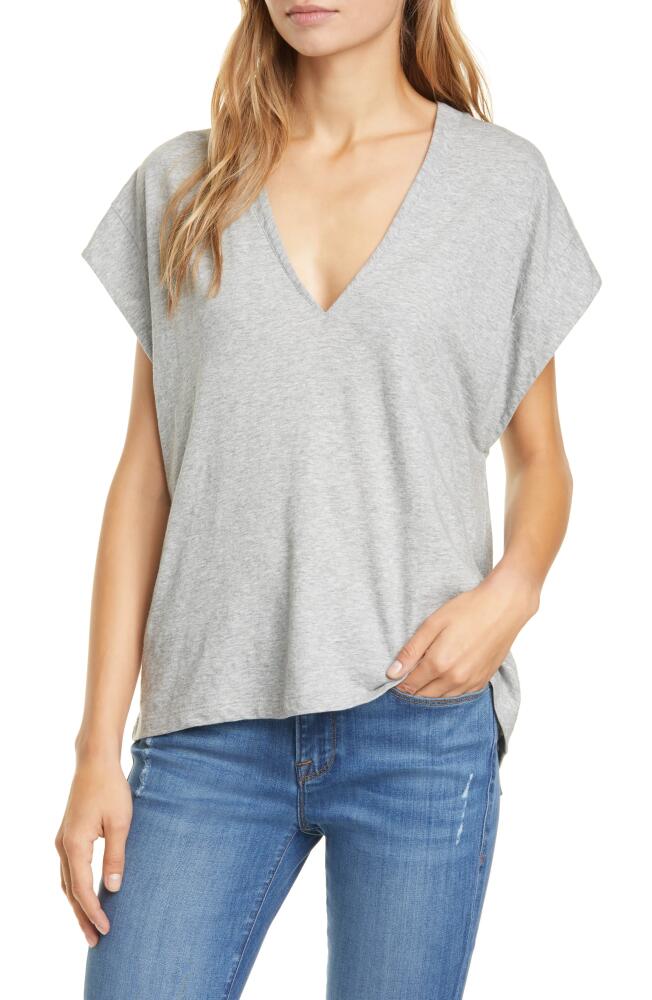 FRAME Le Mid Rise V-Neck T-Shirt in Gris Heather Cover