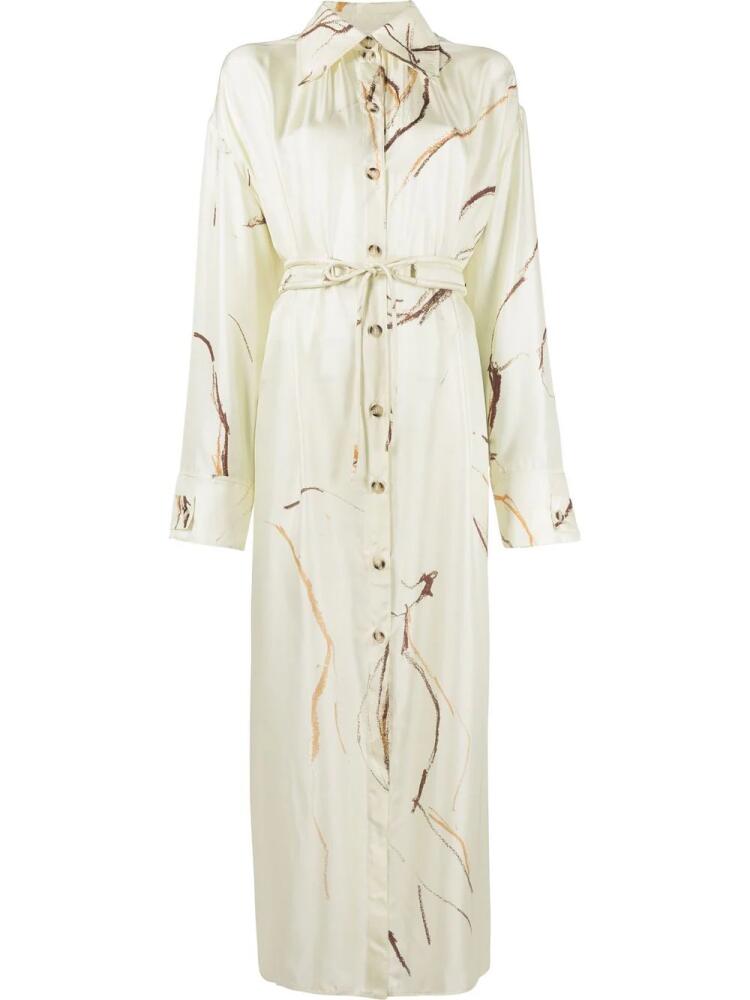 Nanushka abstract-print silk shirt dress - Neutrals Cover