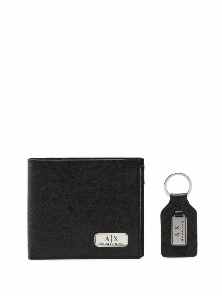 Armani Exchange logo-plaque leather wallet set - Black Cover