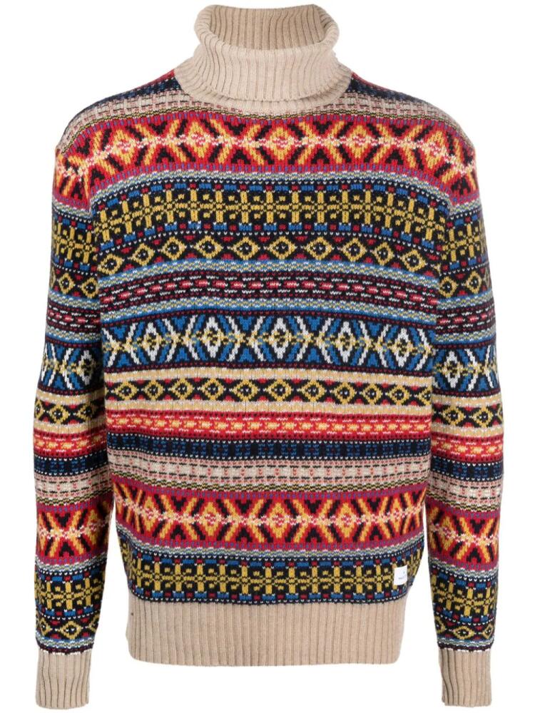 Manuel Ritz logo-patch fair isle intarsia-knit jumper - Neutrals Cover