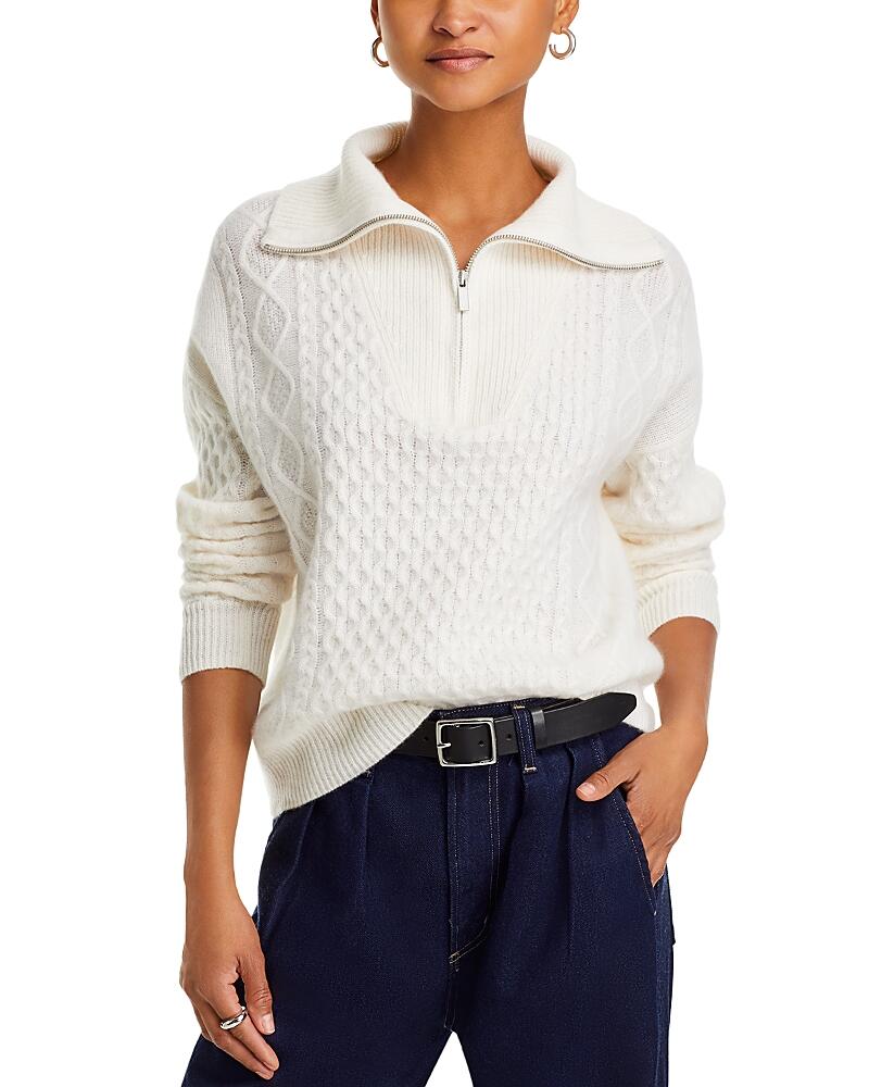 C by Bloomingdale's Cashmere Quarter Zip Cable Knit Sweater - Exclusive Cover