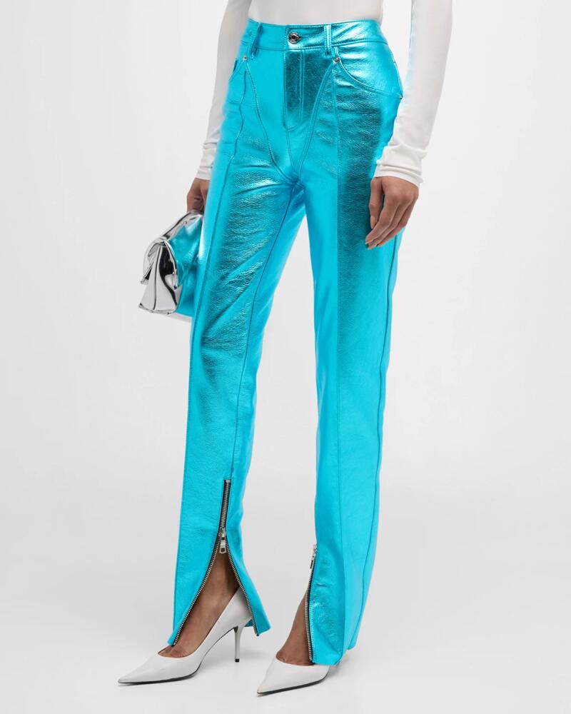 LaQuan Smith Metallic Leather Chap-Paneled Tapered-Leg Zip-Hem Pants Cover