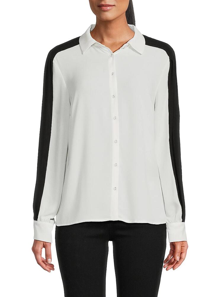 T Tahari Women's Contrast Trim Shirt - Star White Cover