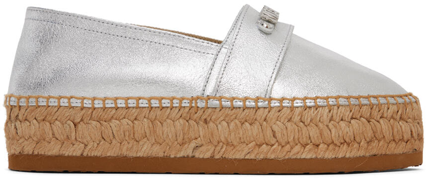 Moschino Silver Mini Lettering Laminated Espadrilles Cover