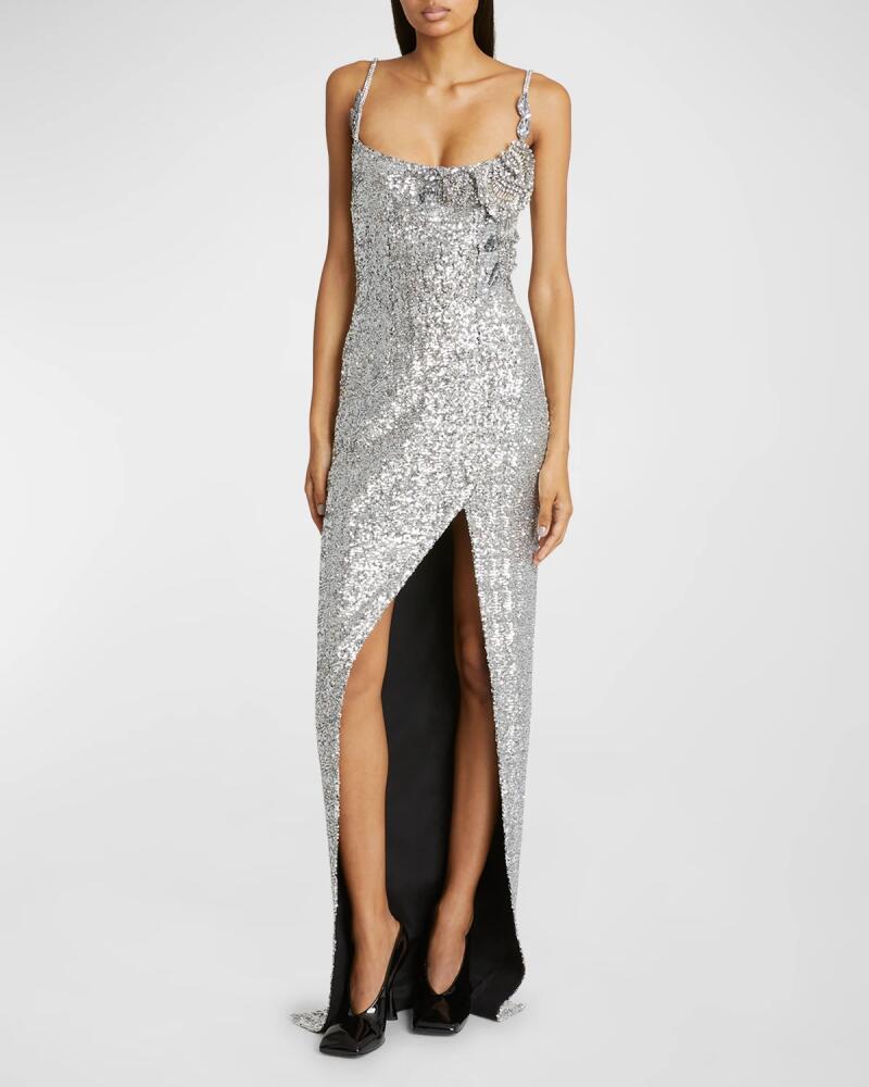 Balmain Sequined Column Gown with Rose Detail Cover