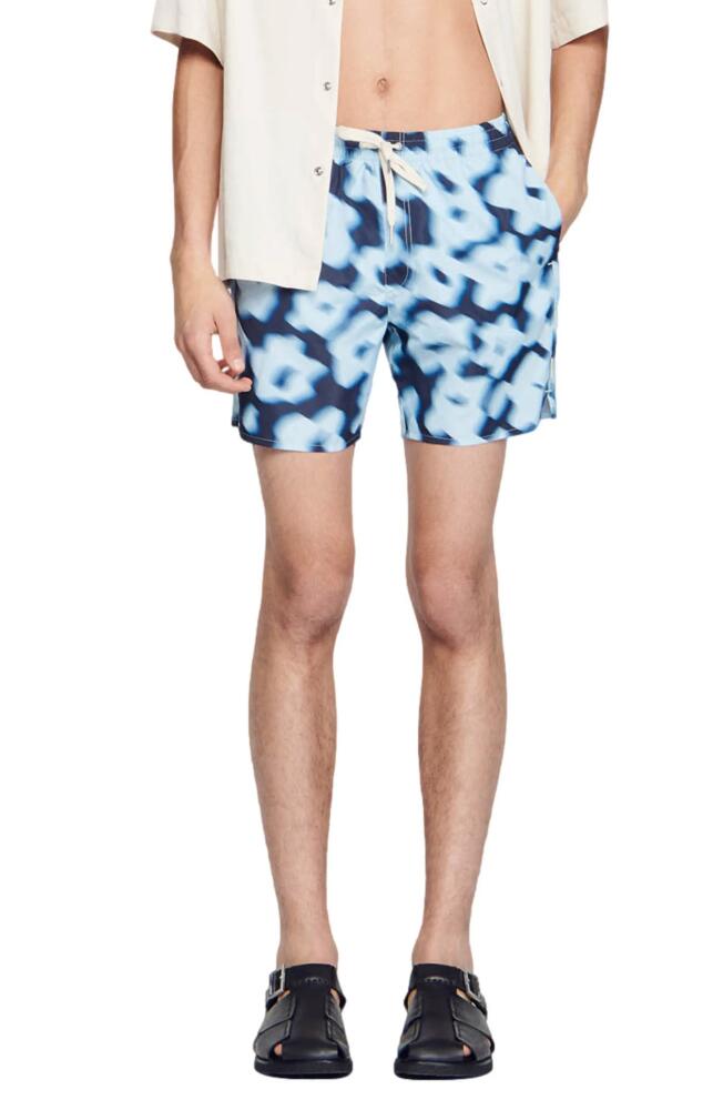 sandro Blurry Floral Swim Trunks in Blue Cover