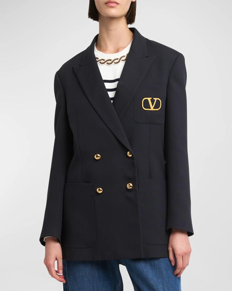 Valentino Garavani V-Logo Double-Breasted Navy Formal Jacket Cover