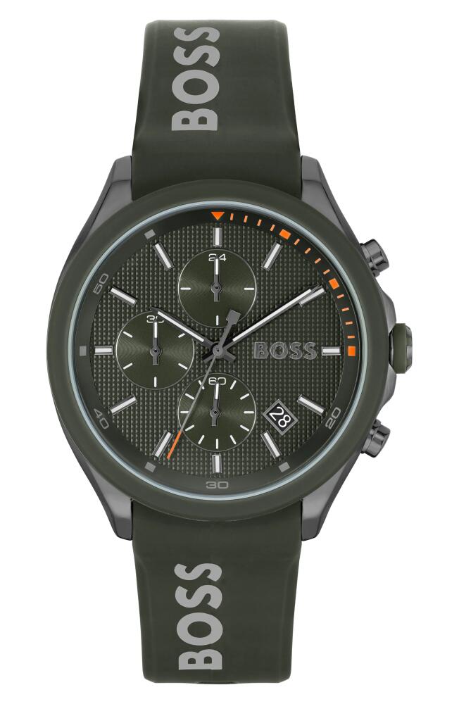 BOSS Velocity Chronograph Silicone Strap Watch, 44mm in Green Cover