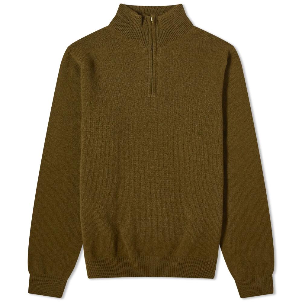 Sunspel Men's Lambswool Half Zip Knit in Dark Olive Cover