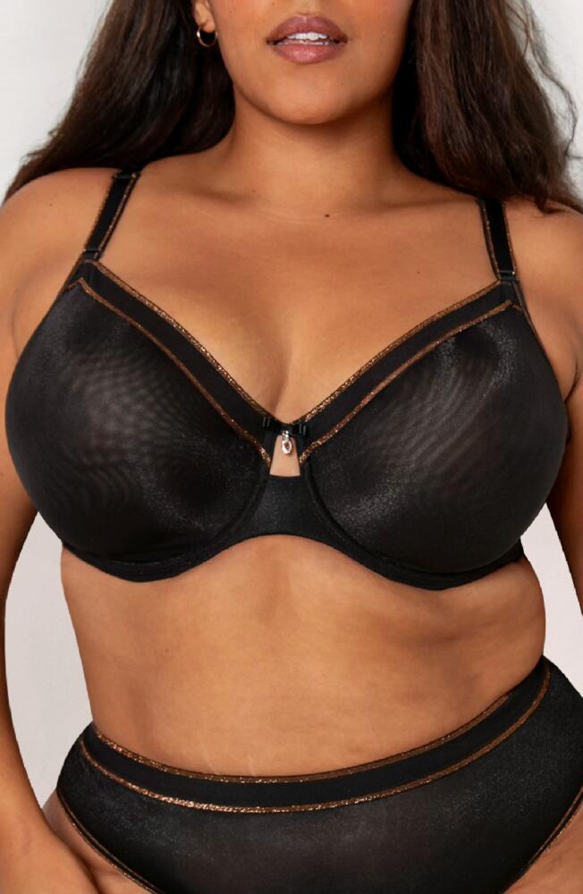 Curvy Couture Shimmer Unlined Underwire Bra in Black Hue Shimmer Cover