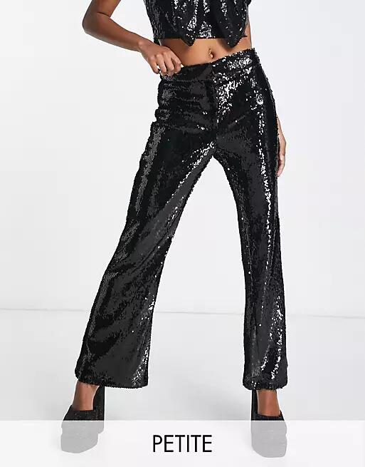 River Island Petite sequin flare pant in black - part of a set Cover