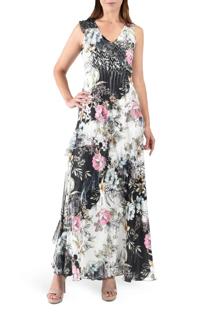 Komarov Floral Ruffle Sleeveless Chiffon & Charmeuse Gown in Daisy Vine Cover