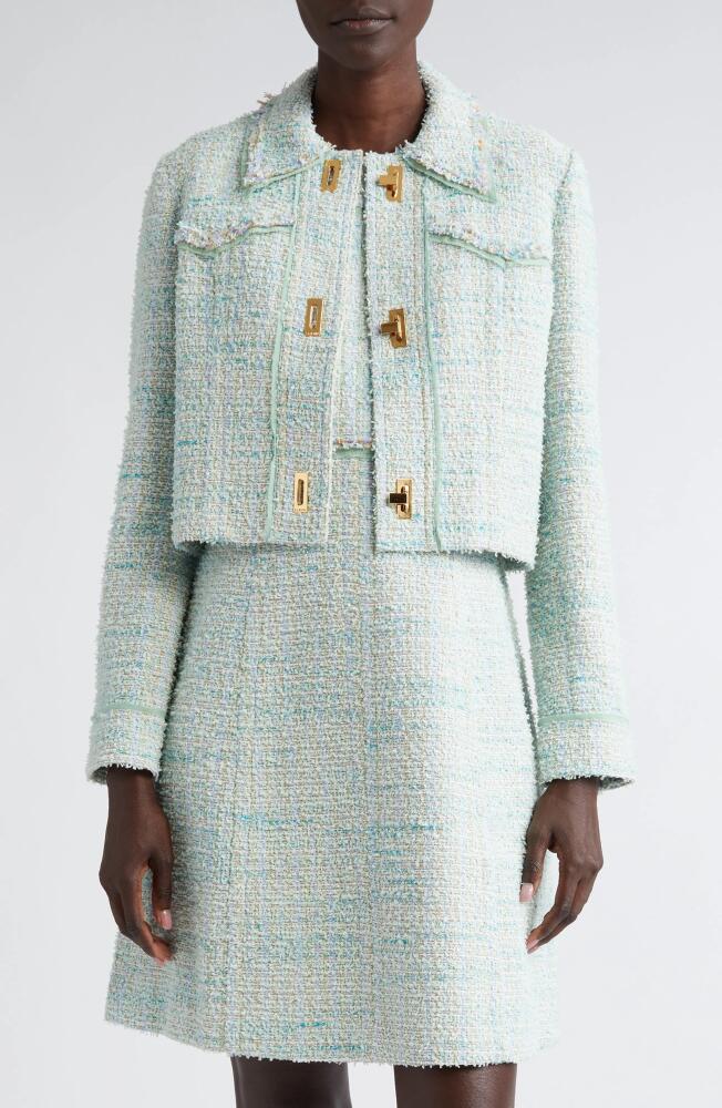 St. John Collection Eyelash Tweed Short Jacket in Mint/Ecru Multi Cover