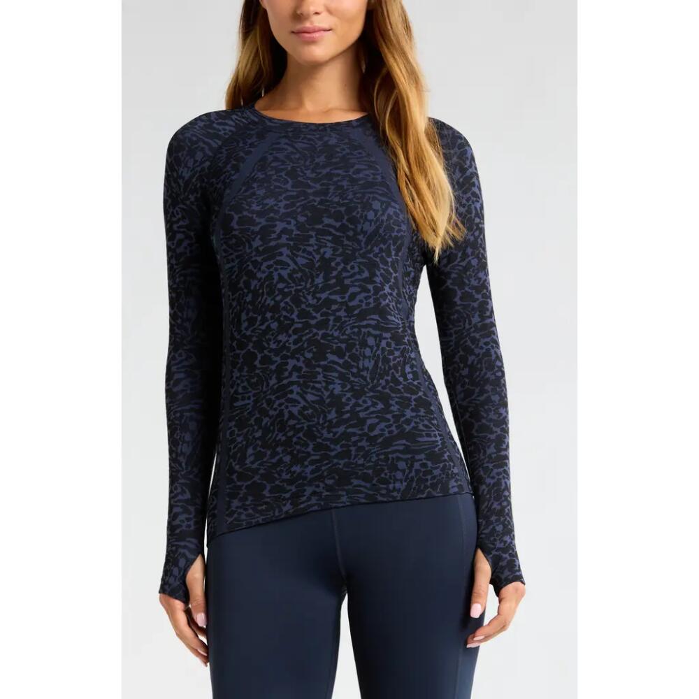 Zella Seamless Jacquard Long Sleeve T-Shirt in Navy Abstract Spots Cover