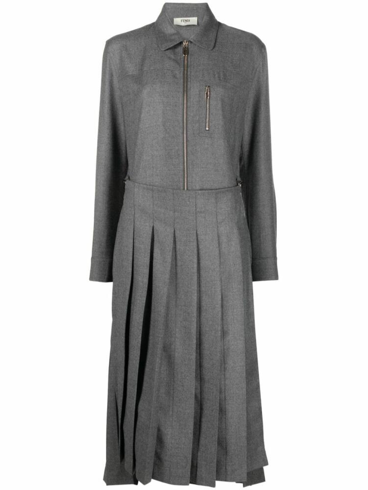 FENDI spread-collar pleated midi dress - Grey Cover