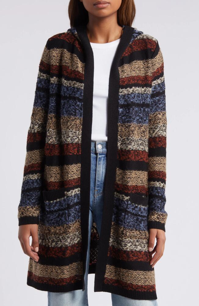 Bobeau Jacquard Stripe Longline Hooded Cardigan in Blue Mix Cover