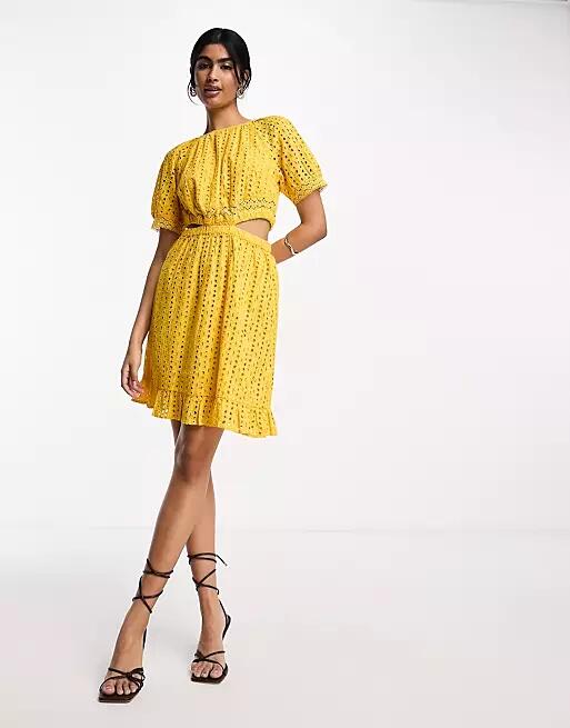 Y.A.S eyelet mini dress with cut out sides in yellow Cover