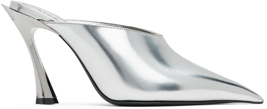 Mugler Silver Metallic Leather Fang 95 Mules Cover