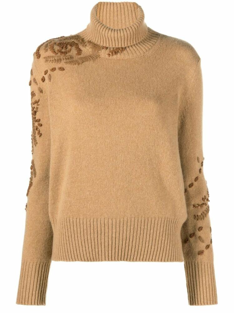 Ermanno Scervino embroidered roll-neck cashmere jumper - Neutrals Cover