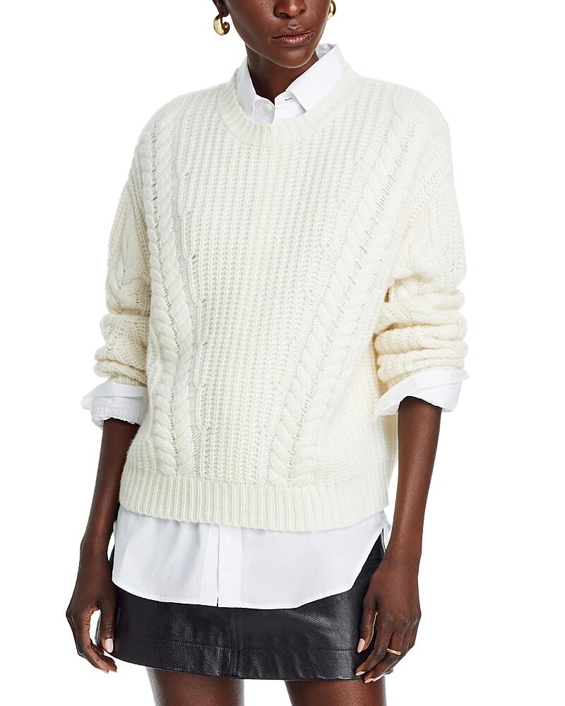 Aqua Cashmere Crewneck Cable Knit Sweater - Exclusive Cover