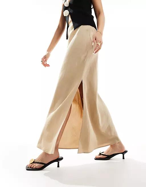 & Other Stories linen blend maxi skirt in beige-Neutral Cover