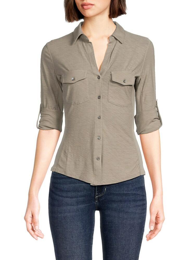 James Perse Women's Roll Tab Button Up Shirt - Concrete Cover