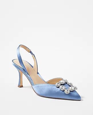 Ann Taylor Studio Collection Crystal Buckle Satin Slingback Pumps Cover