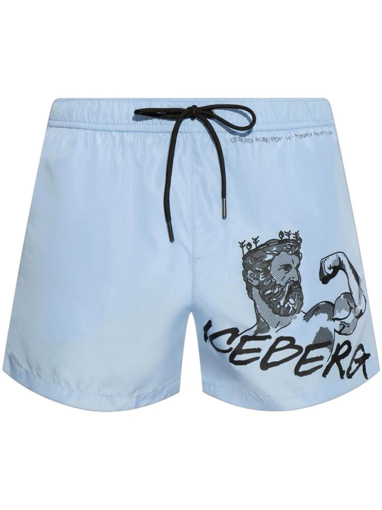 Iceberg logo-print drawstring swim shorts - Blue Cover