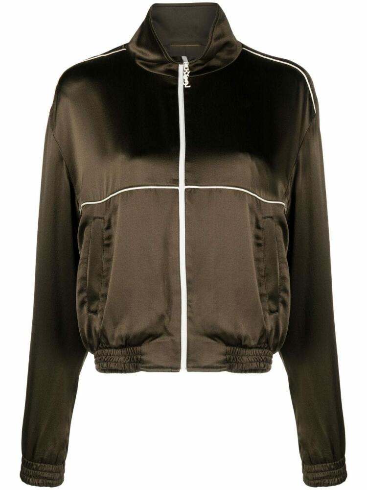 Saint Laurent high-neck silk track jacket - Brown Cover