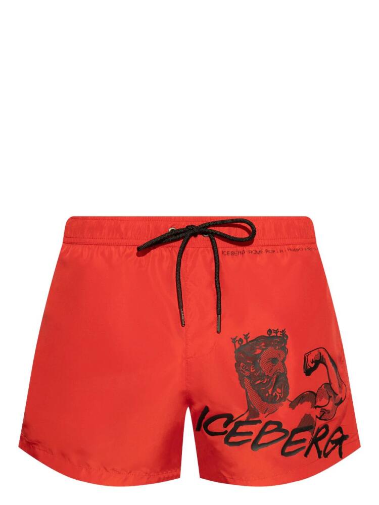 Iceberg logo-print swim shorts - Red Cover