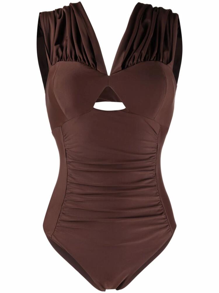 Self-Portrait cut-out draped swimsuit - Brown Cover