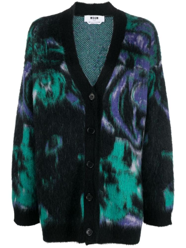 MSGM patterned intarsia-knit V-neck cardigan - Black Cover