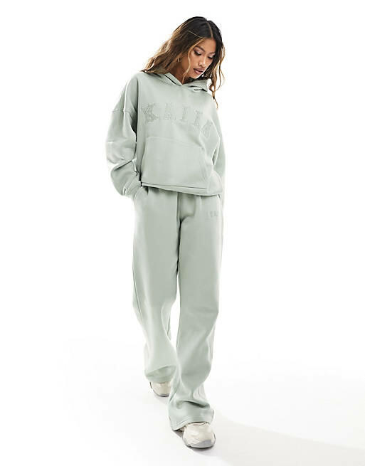 Kaiia wide leg sweatpants in sage green - part of a set-Neutral Cover