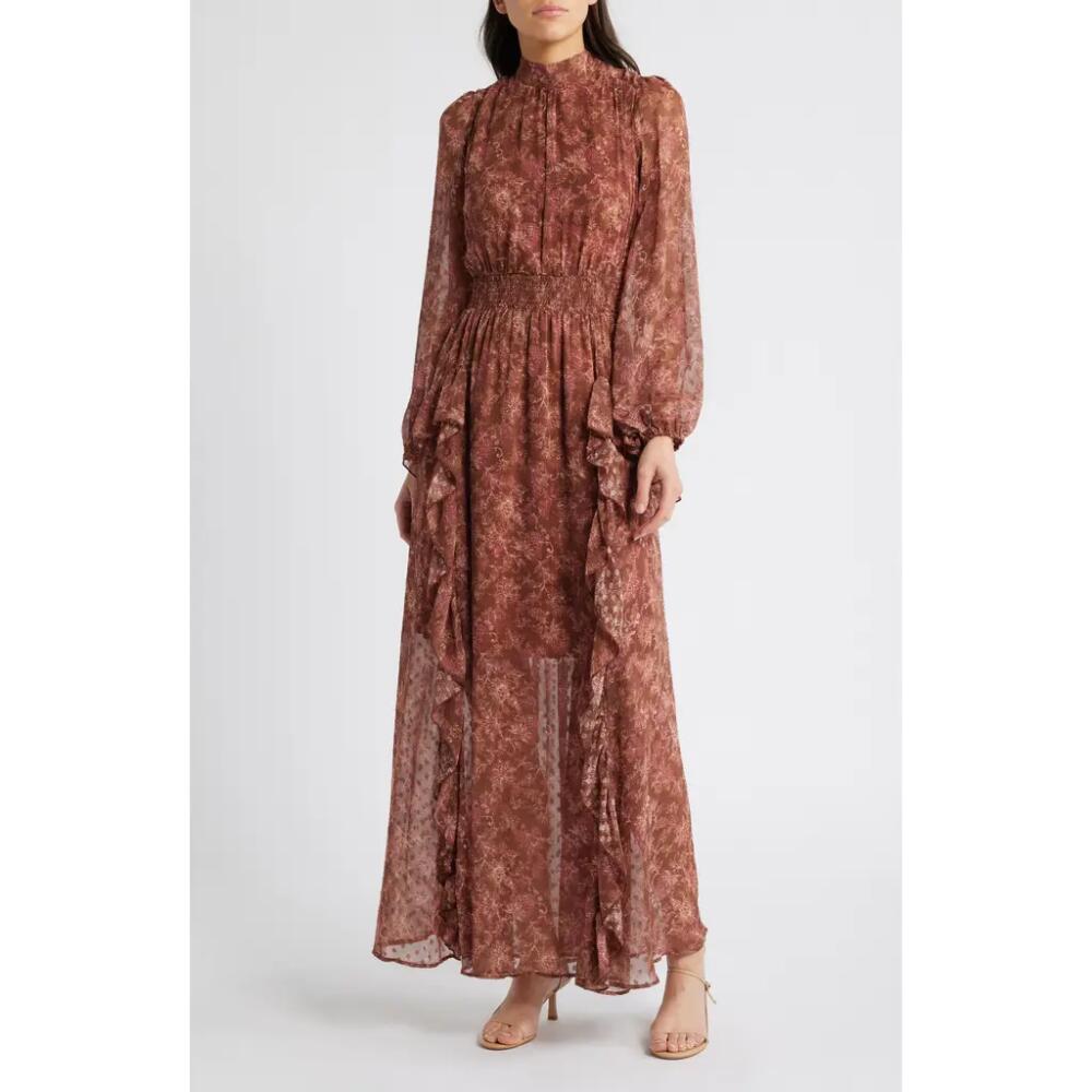 MELLODAY Floral Print Long Sleeve Maxi Dress in Rust Multi Cover