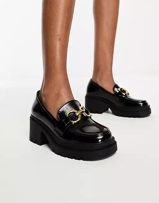 Glamorous chunky mid heeled loafers with buckle in black Cover