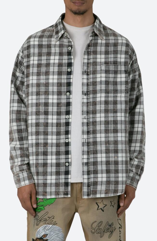 mnml Washed Plaid Button-Up Shirt in Black/Natural Cover