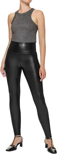 HUE Leather Flat-Tering Fit Leggings (Black) Women's Casual Pants Cover