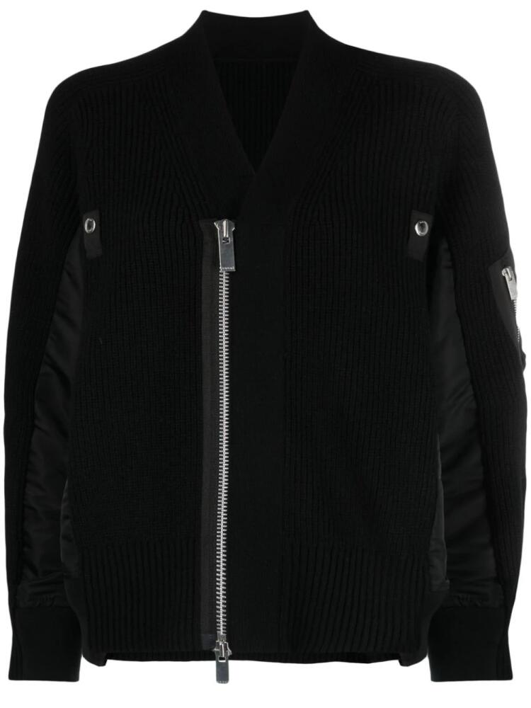 sacai ribbed-knit zip-up cardigan - Black Cover