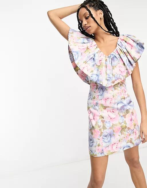 & Other Stories frill sleeve mini dress in floral print-Multi Cover