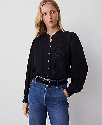 Ann Taylor Pintuck Button Down Blouse Cover