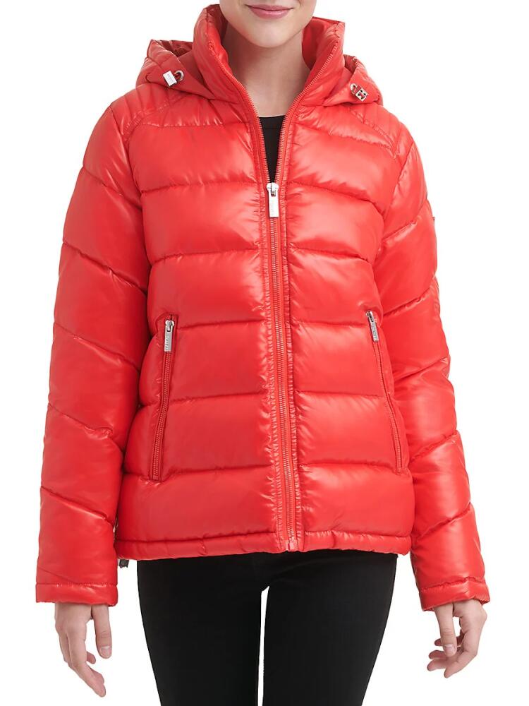 Guess Women's Hooded Puffer Jacket - Hot Crimson Cover