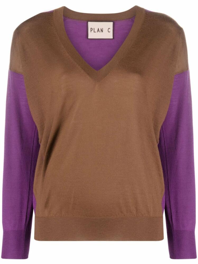 Plan C colour-block cashmere jumper - Brown Cover